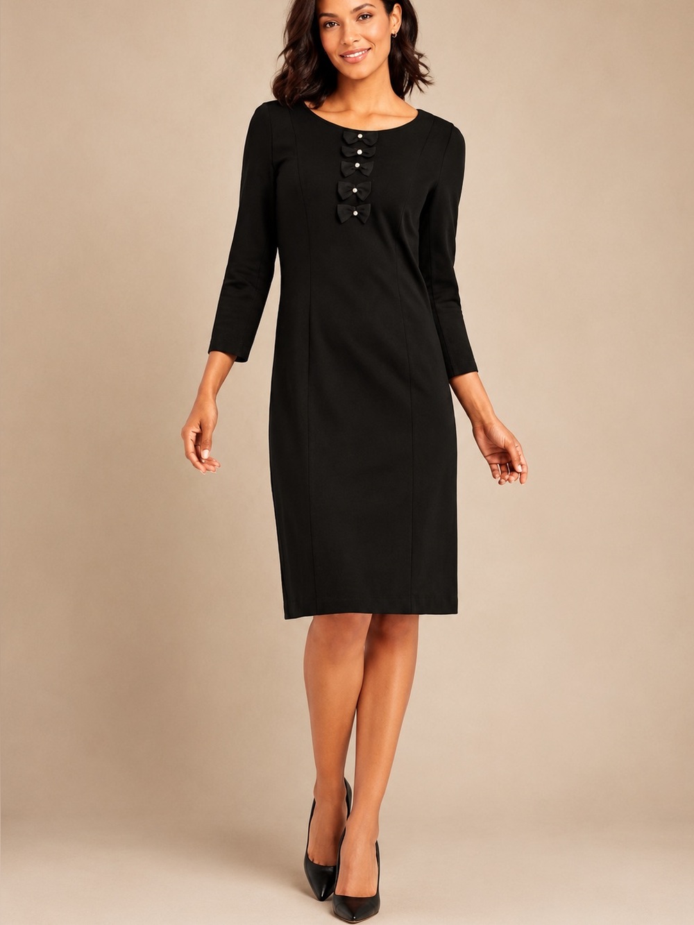 Talbots Bow Front Long Sleeve Sheath Dress